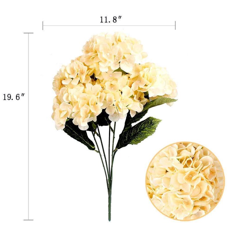 Louiesya Artificial Flowers Silk Hydrangea Flowers with 5 Big Heads Fake Flower Bunch Bouquet for Home Wedding Party Decor DIY (Champagneï¼Œ5 Flower Heads) - Image 2